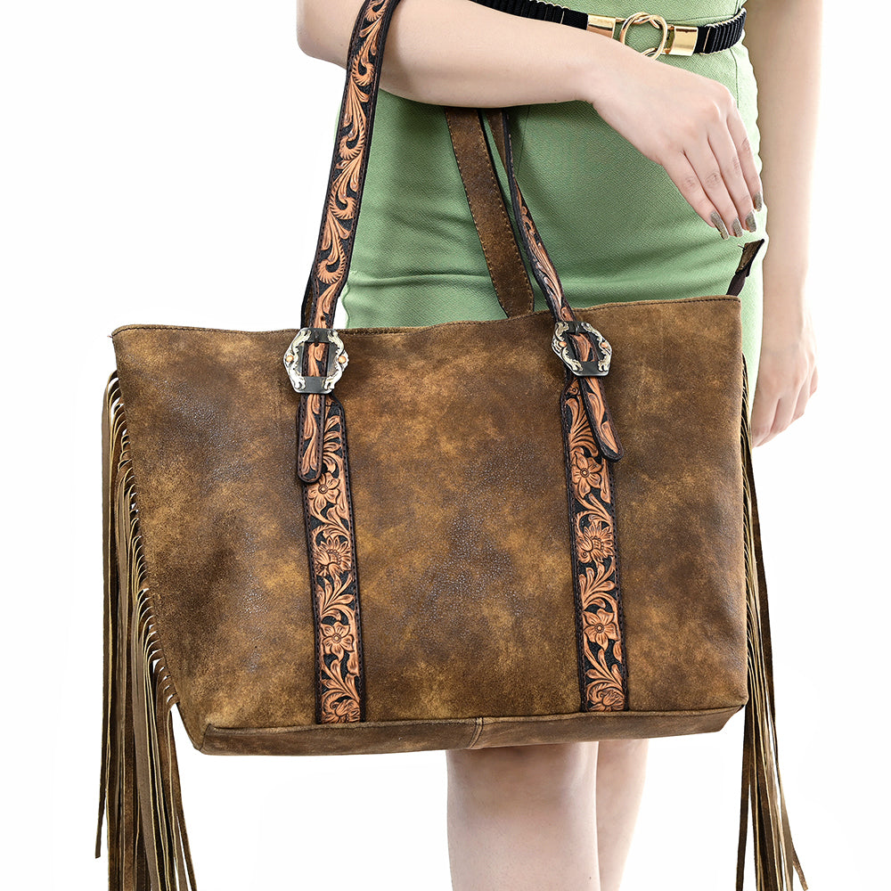 ADBGA533 American Darling Western Leather Cross body Bag Hand Tooled Floral Fringes