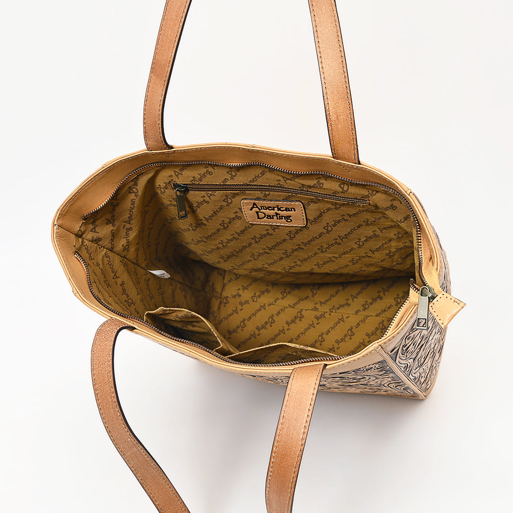 ADBGZ825 Hand-Tooled Leather Western Tote Bag - Large Floral Design