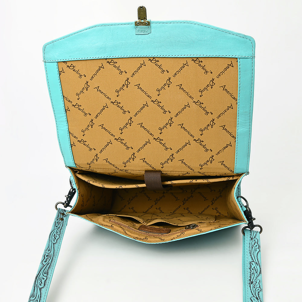 ADBG1437 American Darling Western Hand-Tooled Leather Briefcase Bag - Floral Carved Genuine Leather Work Bag