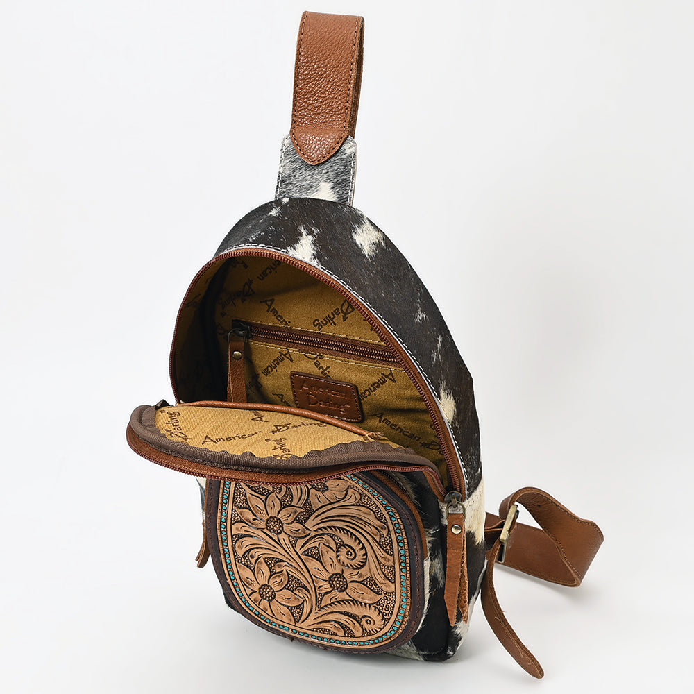 ADBGA548 American Darling Hand Tooled Floral Leather Hair-On Cowhide Sling Bag