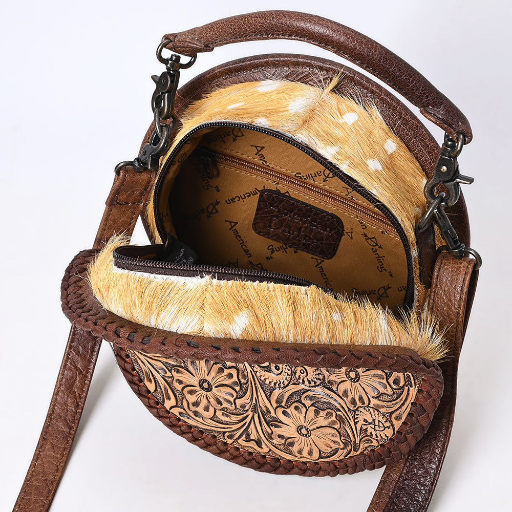 ADBG1449 American Darling Hand Tooled Western Leather Canteen Bag - Genuine Leather Floral Carved Crossbody