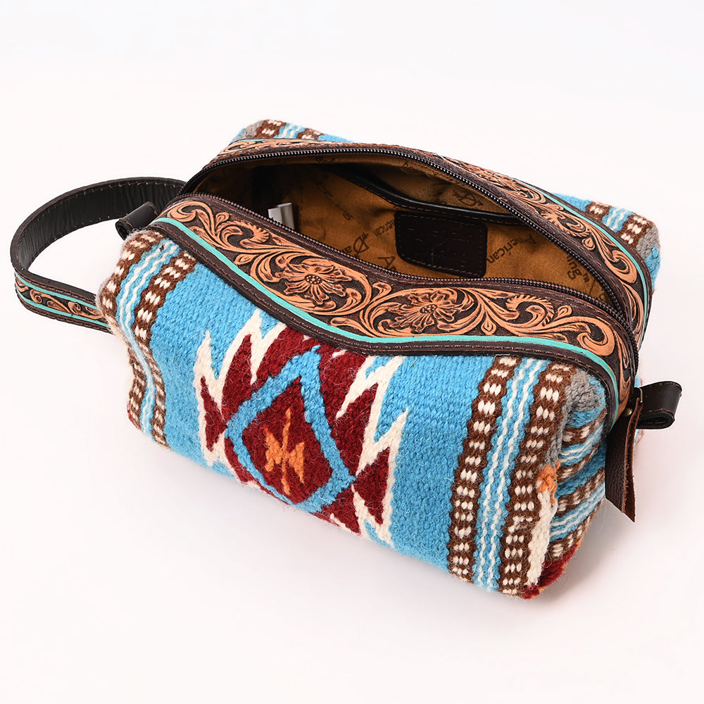 ADBGA555 Western Toiletry Bag with Hand-Tooled Leather & Southwestern Woven Fabric