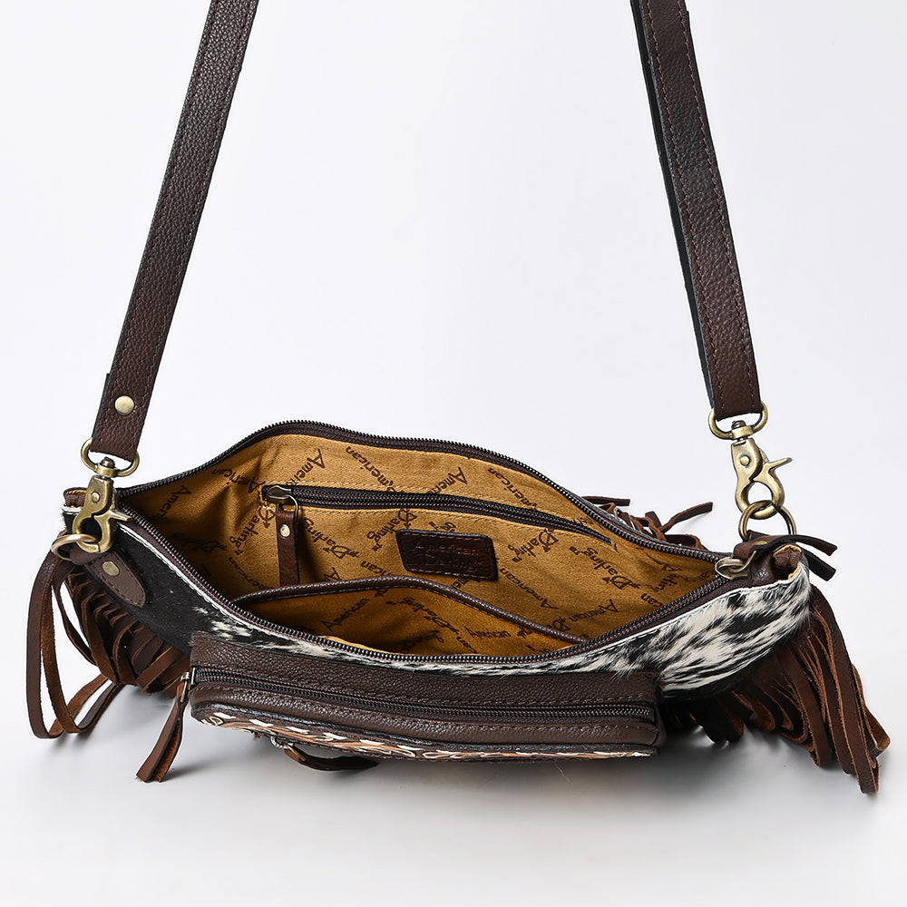 ADBGA550 American Darling Western Fanny Pack Cowhide Leather with Hand-Tooled Floral Pocket & Fringe