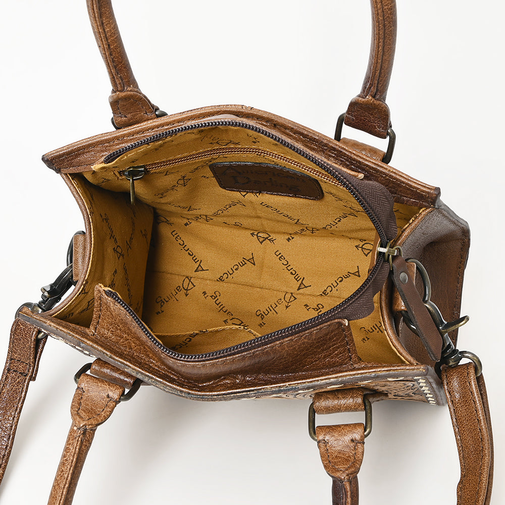 ADBG1452 American Darling Western Genuine Leather Hand-Tooled Tote Bag - Floral Carved Artisanal Womens Purse