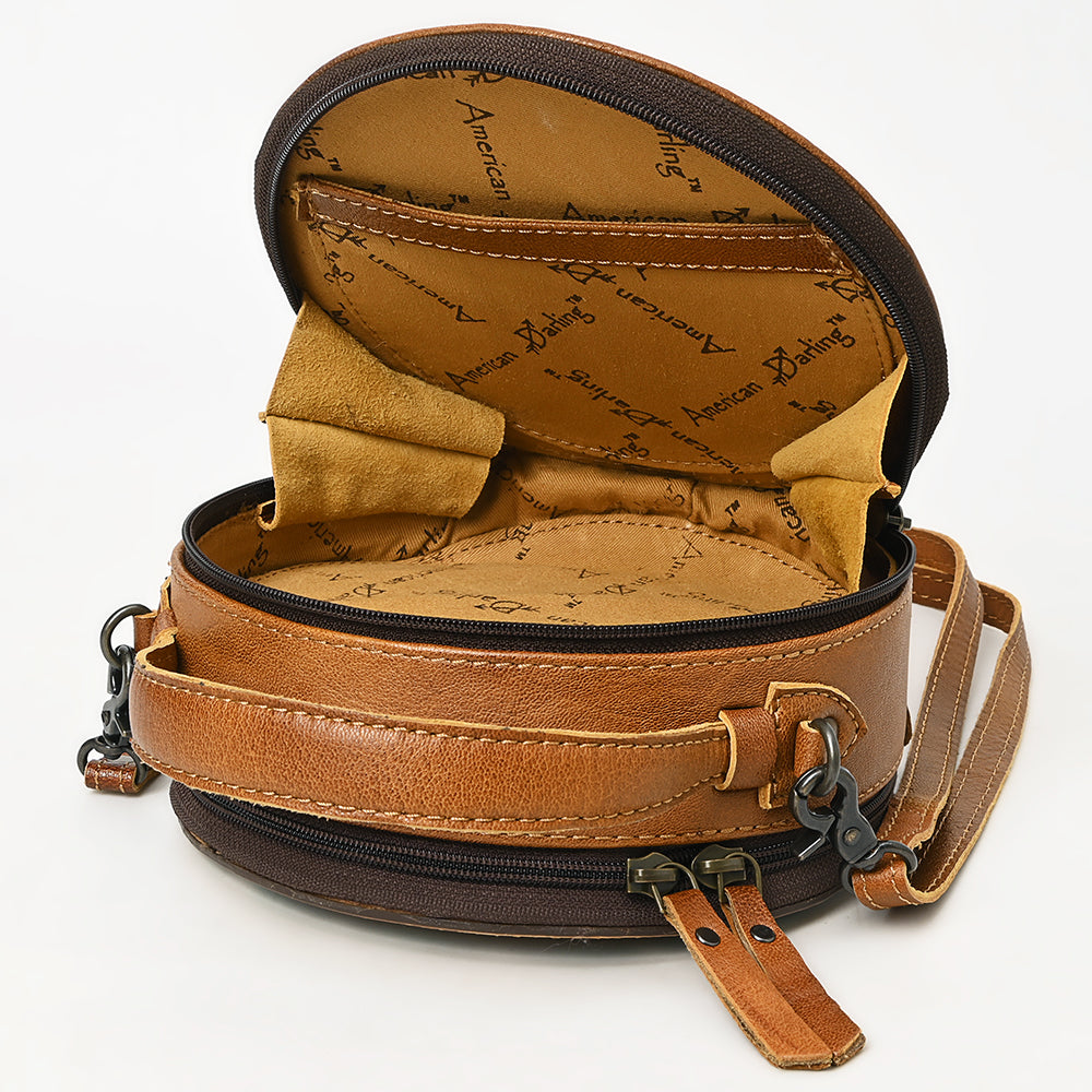 ADBG1458 American Darling Western Leather Cowhide Canteen Bag with Hand-Tooled Floral Detailing | Crossbody Purse
