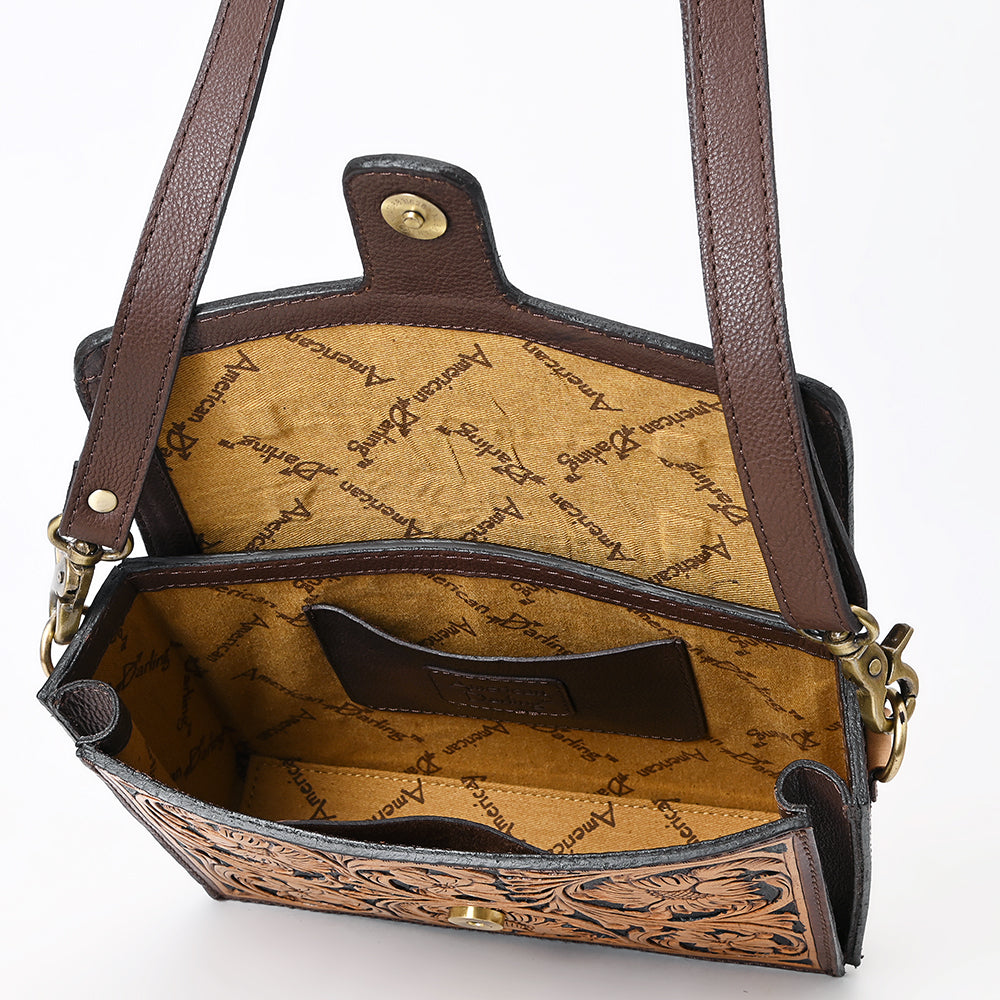 ADBGA557 American Darling Hand Tooled Floral Carved Leather Cross body Bag