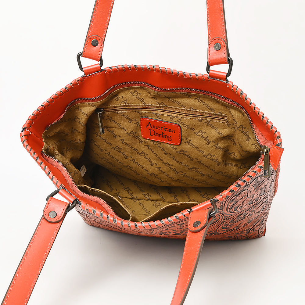 ADBGZ832 Red Hand-Tooled Leather Western Tote Bag Floral Shoulder Carryall