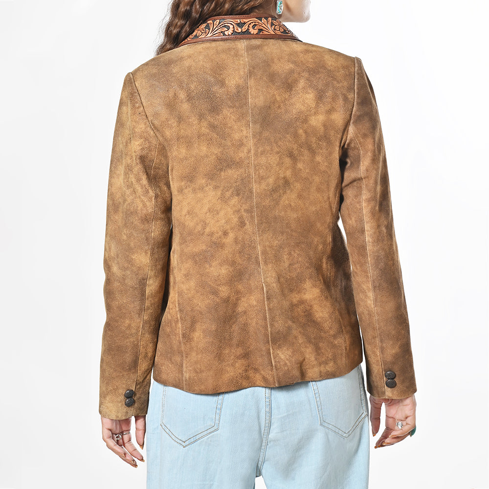 ADBZ056 American Darling Brown Leather Western Blazer Tooled Harness Lapels