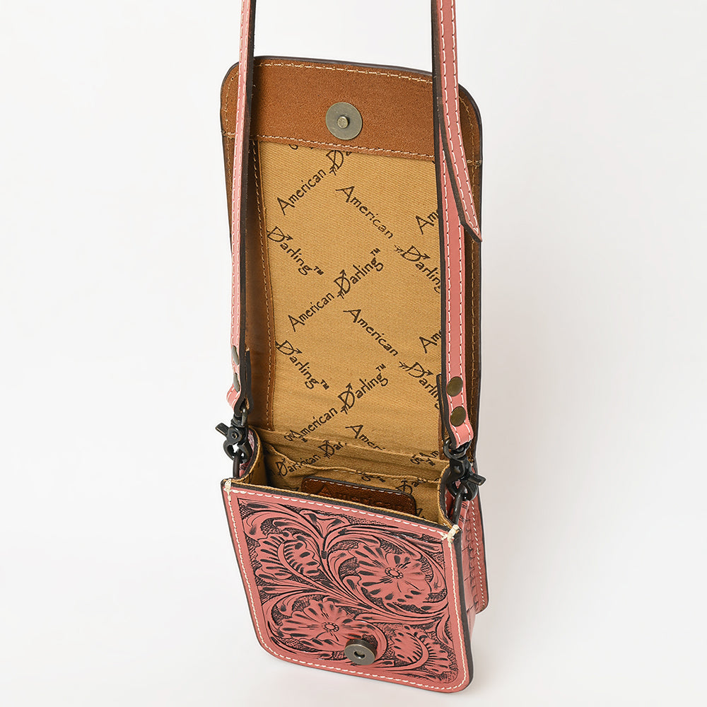 ADBG1135 American Darling Hand Tooled Floral Leather Cell Phone Bag Western Crossbody