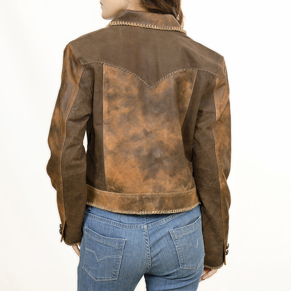 ADJKT044 Genuine Vintage Leather Women Shirt Jacket Dress