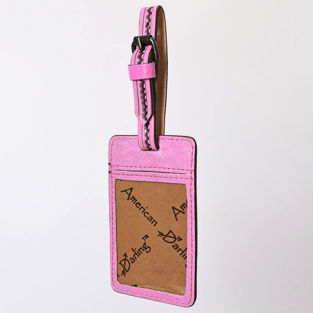 ADBG1462 American Darling Western Pink Leather Hand-Tooled Card Holder with Strap - Genuine Leather Travel ID Tag