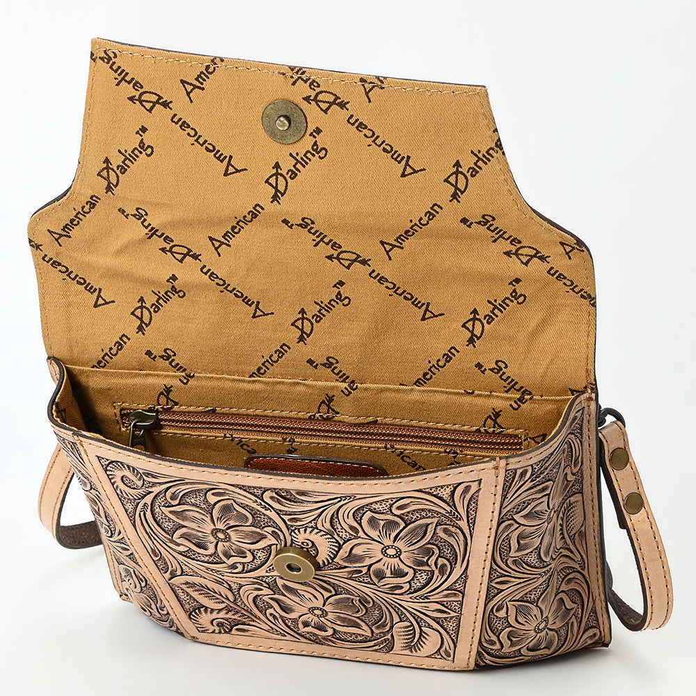 ADBG1469 American Darling Hand-Tooled Western Leather Messenger Bag with Floral Carving and Genuine Leather Craftsmanship