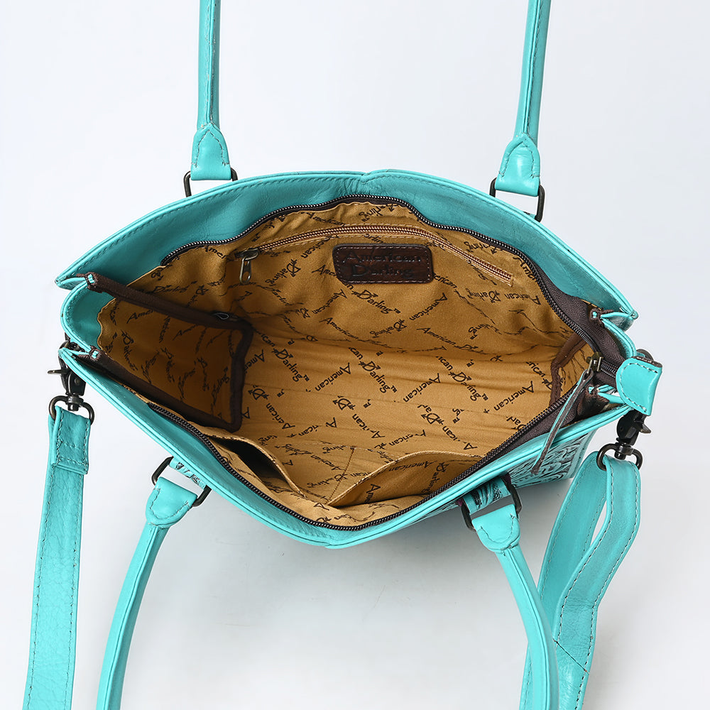 ADBG1473 American Darling Handcrafted Western Leather Tote Bag with Floral Tooled Detailing