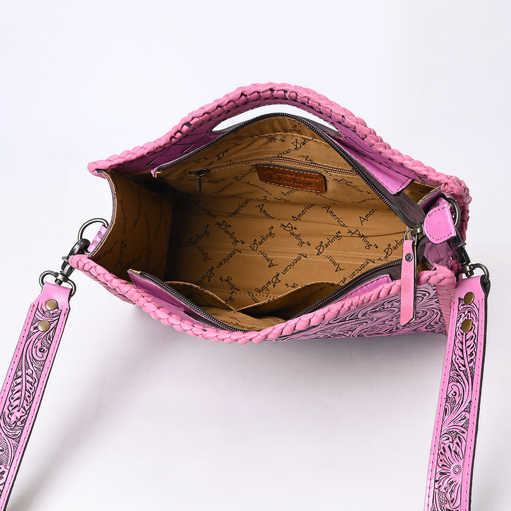ADBG1474 American Darling Pink Western Leather Clutch Bag Hand Tooled Genuine Floral Carved Purse