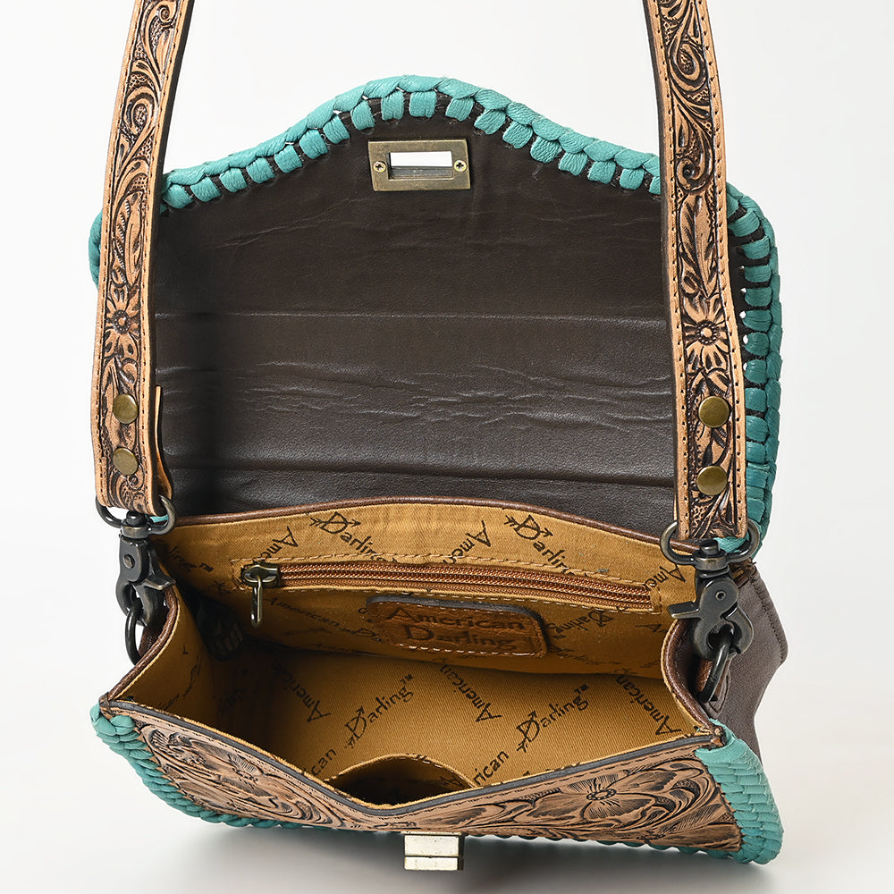 ADBG1475 American Darling Western Genuine Leather Small Cross Body Bag with Hand-Tooled Floral Design