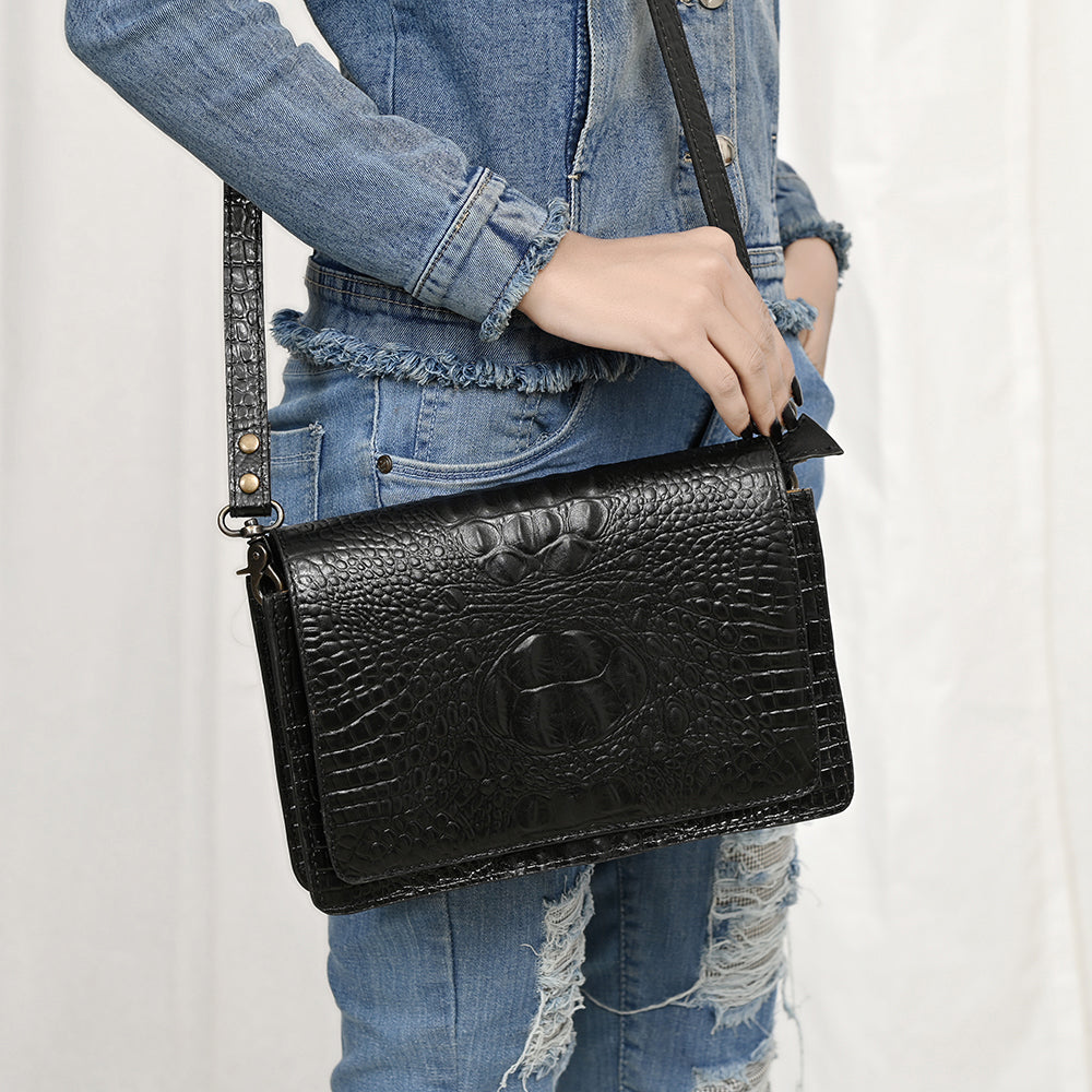 ADBG1193 American Darling Western Crossbody Bag Crocodile Embossed Genuine Leather