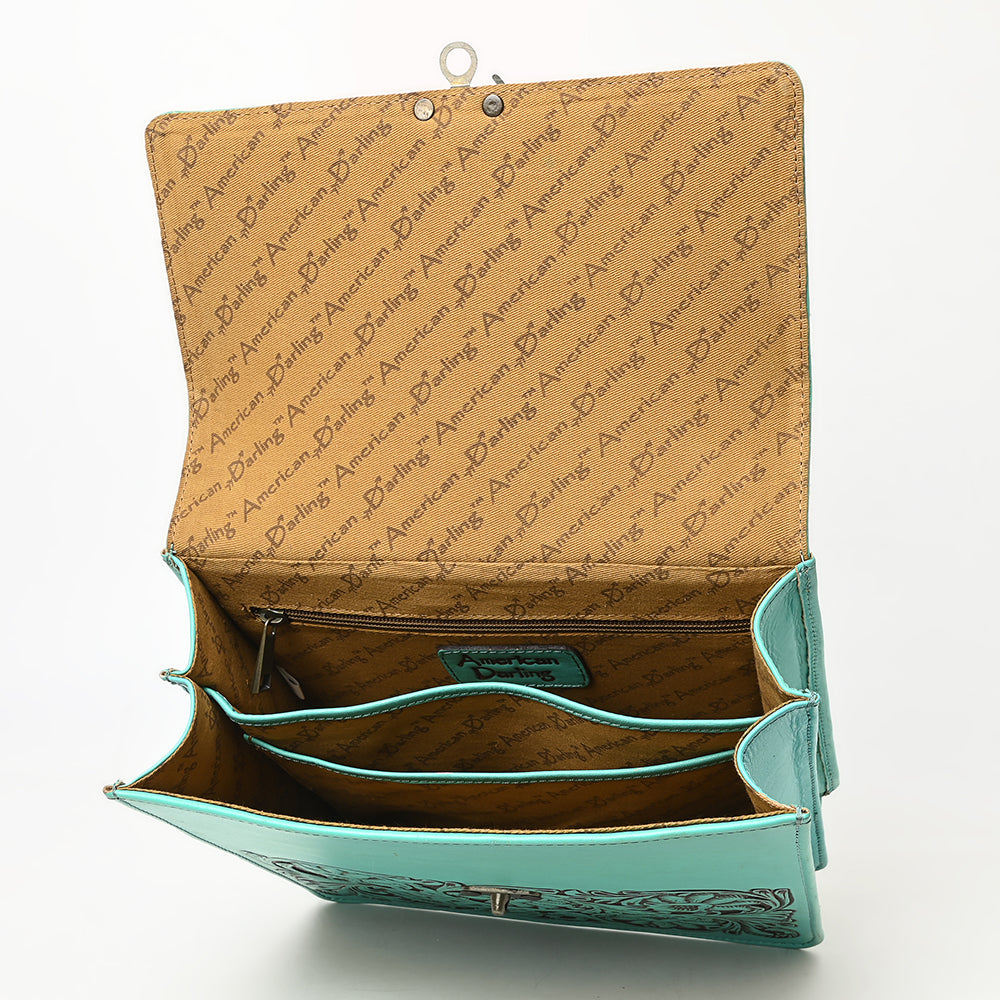 ADBGZ839 Natural Hand-Tooled Leather Briefcase Bag - Western Vintage Organizer