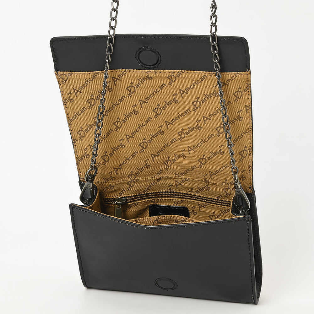 ADBGZ855 Black Tooled Leather Crossbody with Chain Strap American Darling