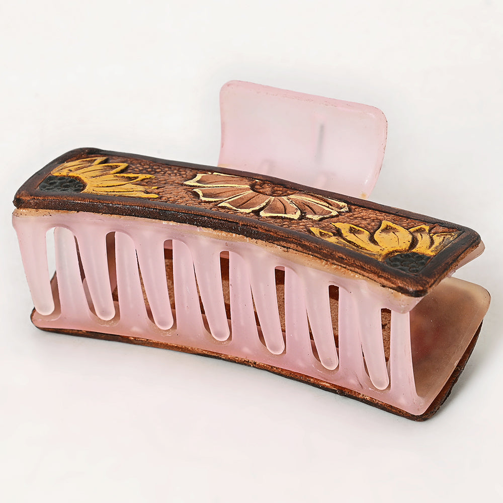 ADHC112 Hand-Tooled Leather Sunflower Hair Band Clip Clutcher - Cowgirl Bloom | American Darling