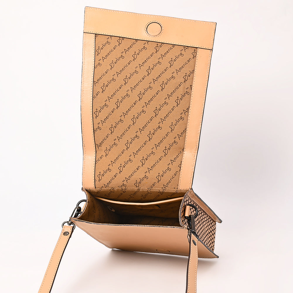 ADBGZ861 Vertical Tan Tooled Leather Crossbody Bag Western Floral | American Darling