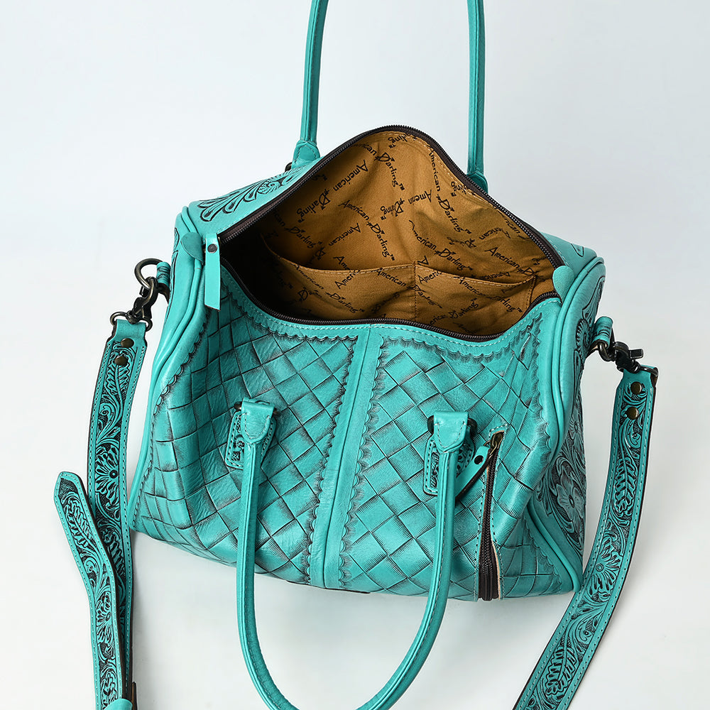 ADBG1483 American Darling Hand-Tooled Leather Duffel Bag | Floral Carved Travel Carryall