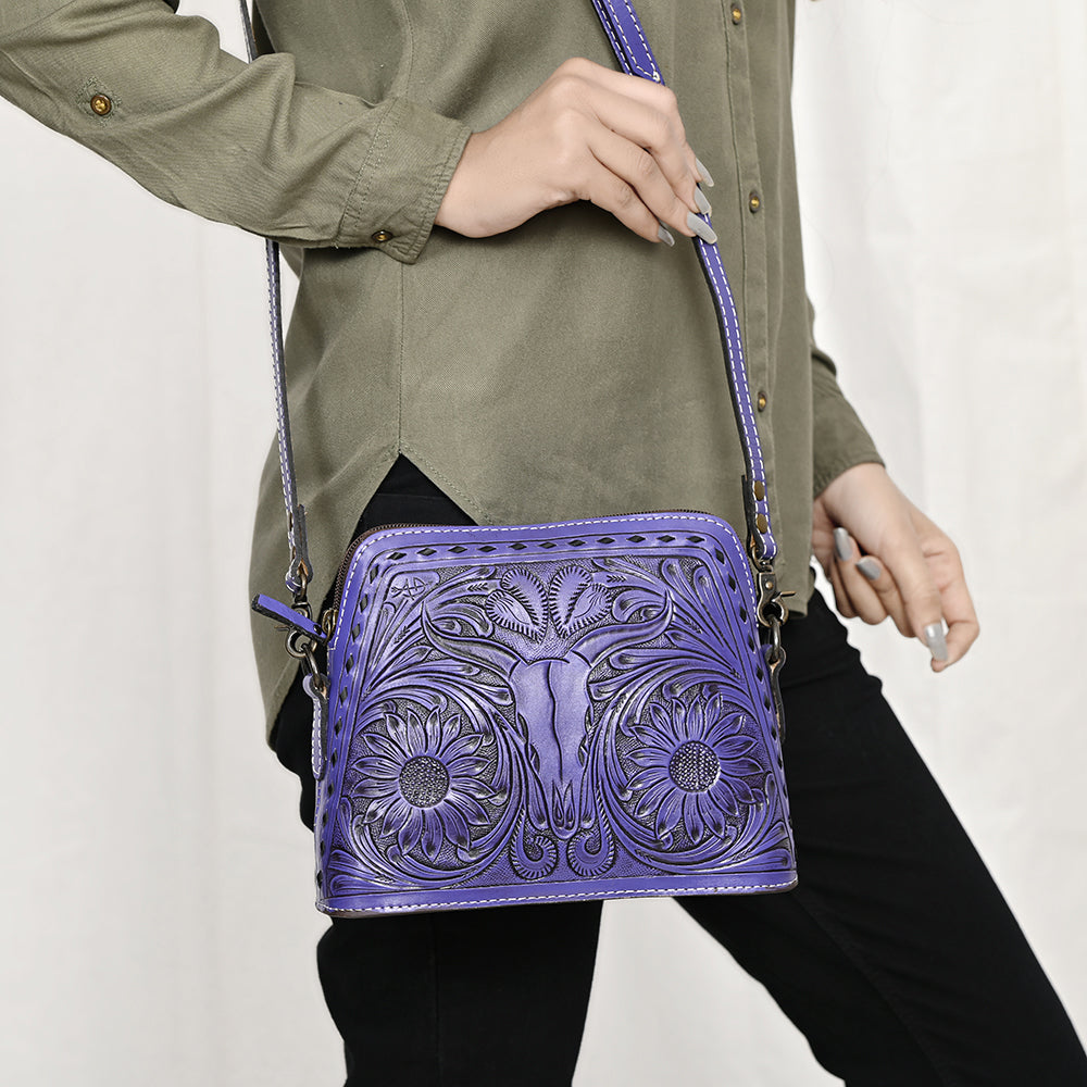 ADBG769 American Darling Hand Tooled Western Leather Crossbody - Floral Carved Full Grain Leather