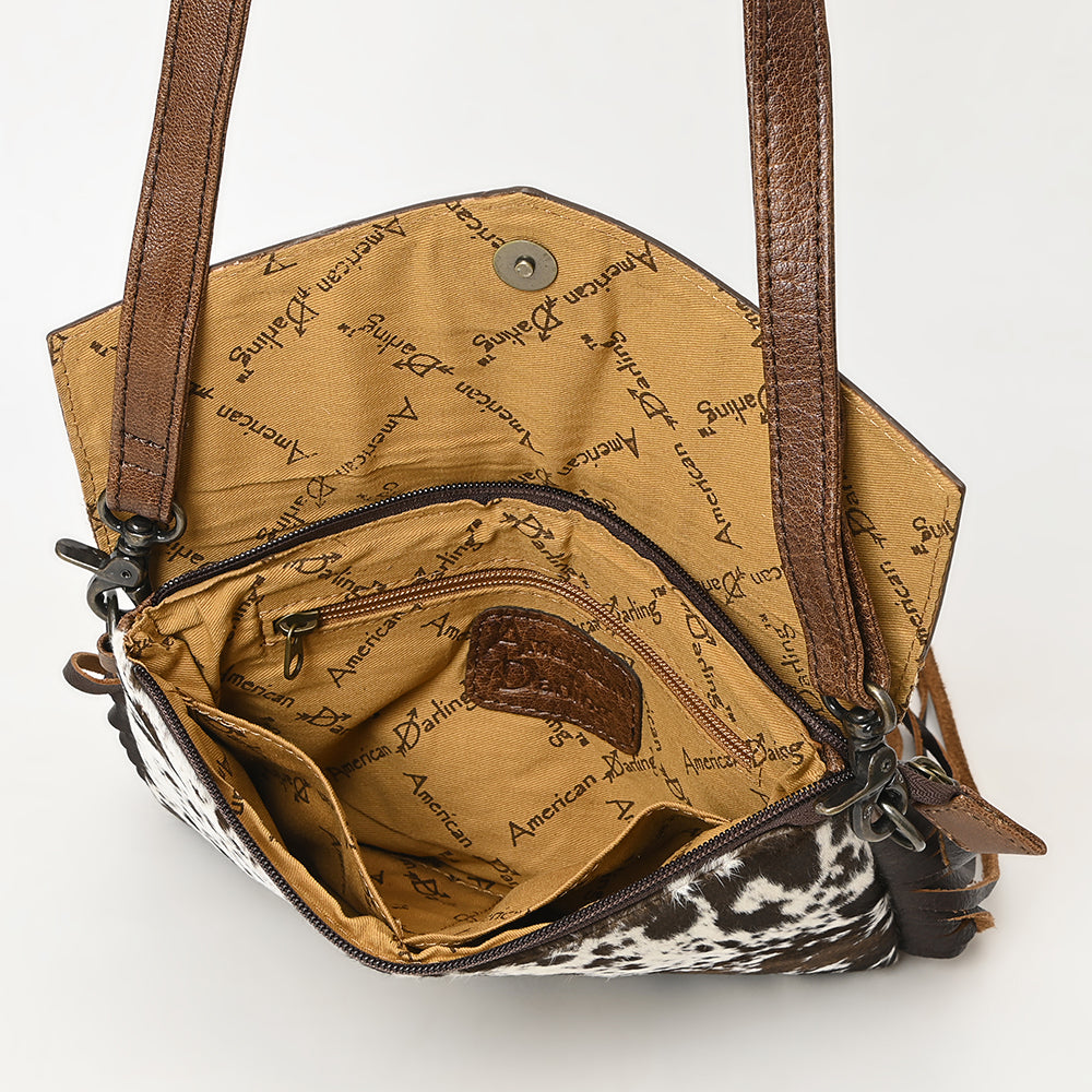 ADBG1484 American Darling Cowhide Hand-Tooled Envelop Bag - Fringe Crossbody Purse