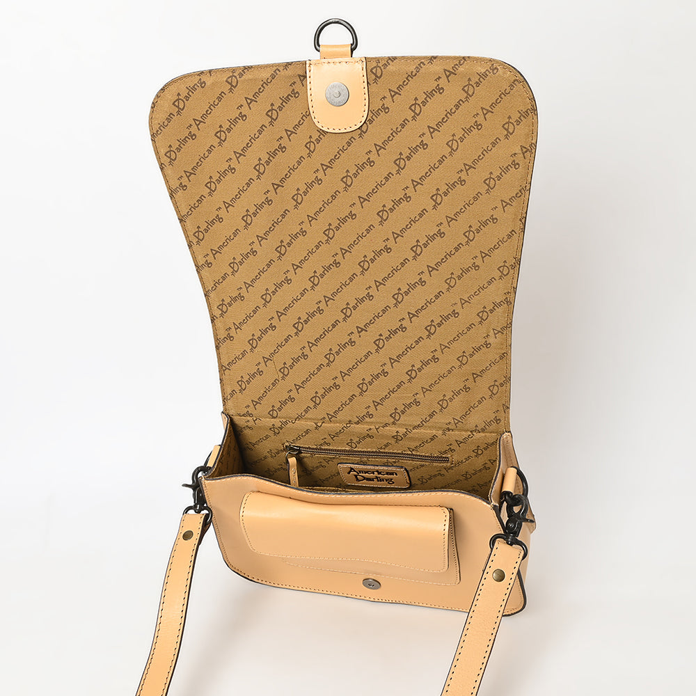 ADBGZ780 Natural Tooled Leather Crossbody Bag - Western Floral Flap Shoulder Purse