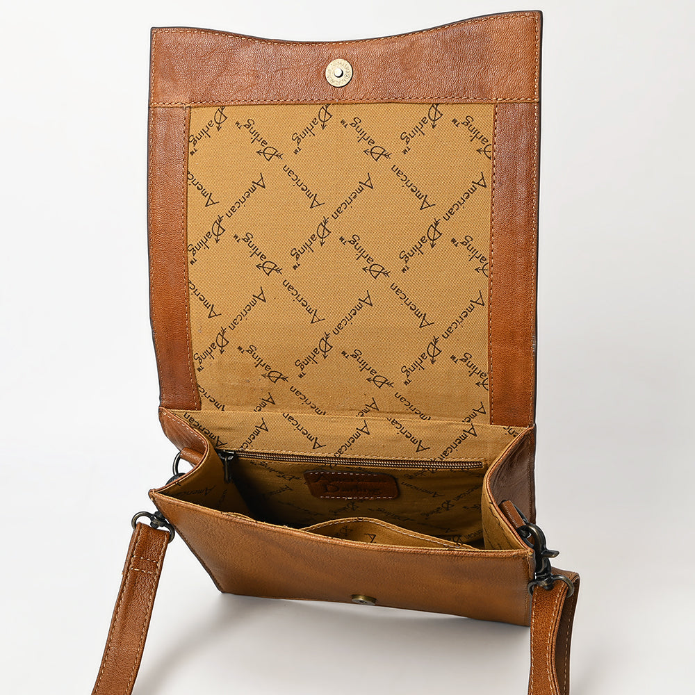 ADBG1487 American Darling Hand-Tooled Leather Messenger Bag - Floral Carved Genuine Western Purse