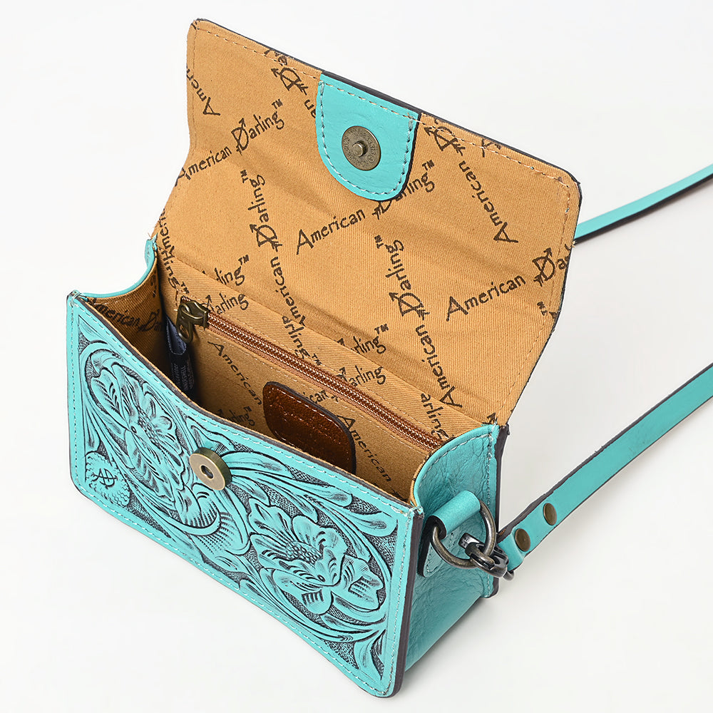 ADBG1491 American Darling Hand-Tooled Leather Small Cross Body Bag Floral Carved Western Purse