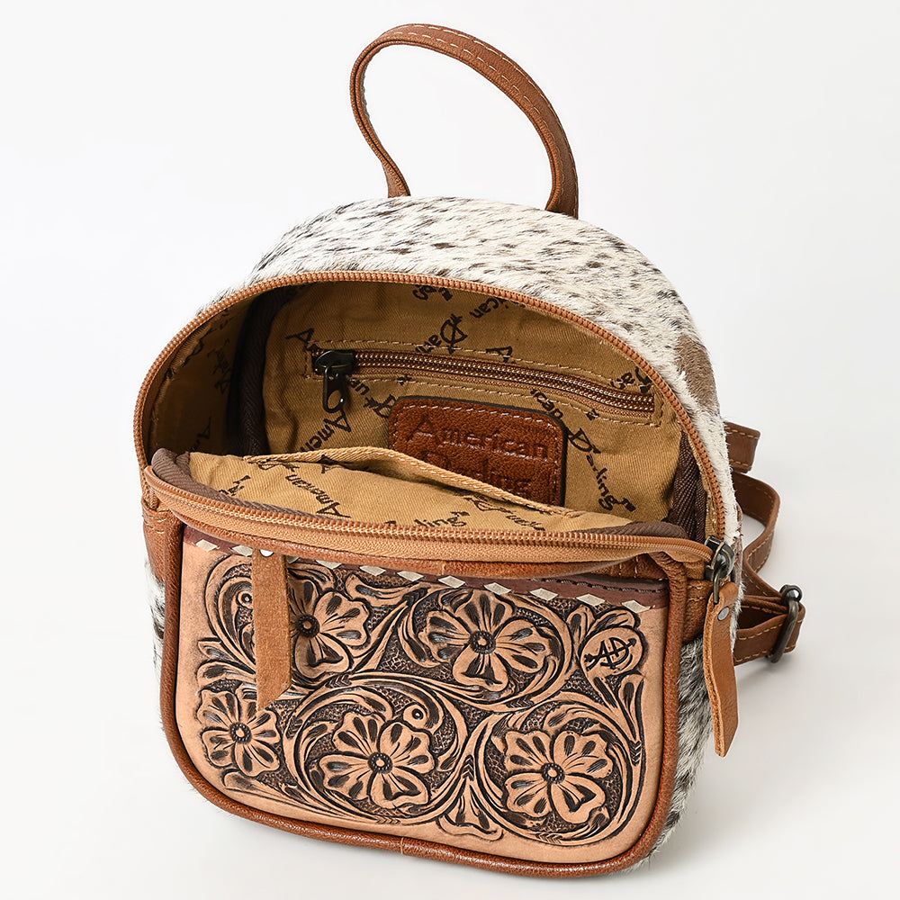 ADBG1499 American Darling Western Leather Backpack Bag with Hair-On Cowhide & Hand-Tooled Details