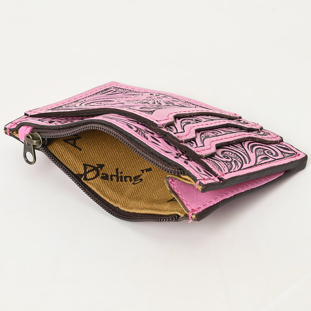 ADBG1506 American Darling Pink Western Leather Card Holder Bag with Hand-Tooled Floral Carving