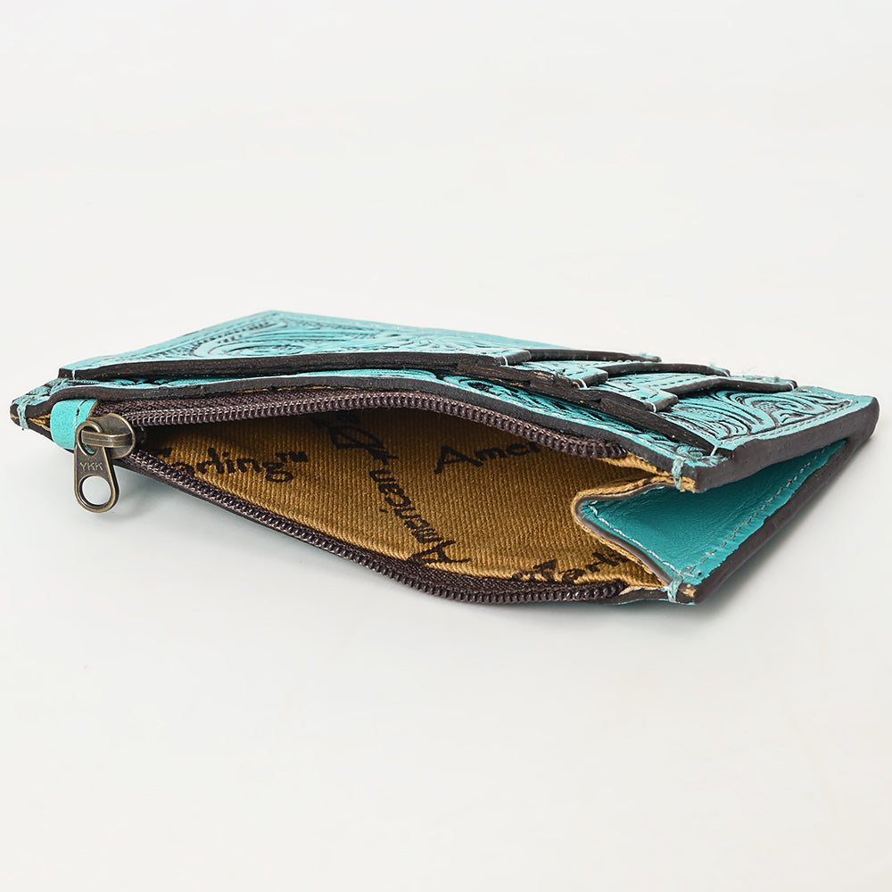 ADBG1506 American Darling Western Leather Card Holder Bag with Hand-Tooled Floral Carved Detail