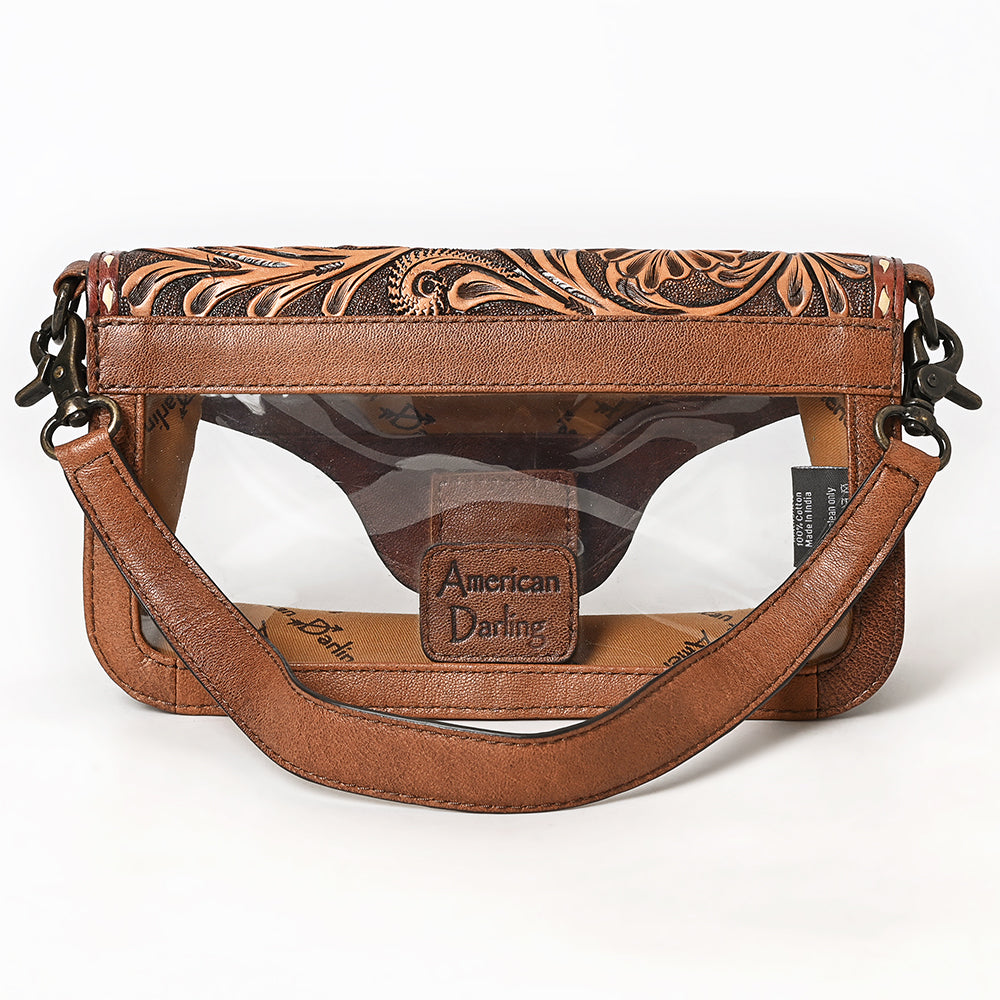 ADBG1507 American Darling Hand-Tooled Western Leather Clear Bag - Genuine Tooled Floral Crossbody