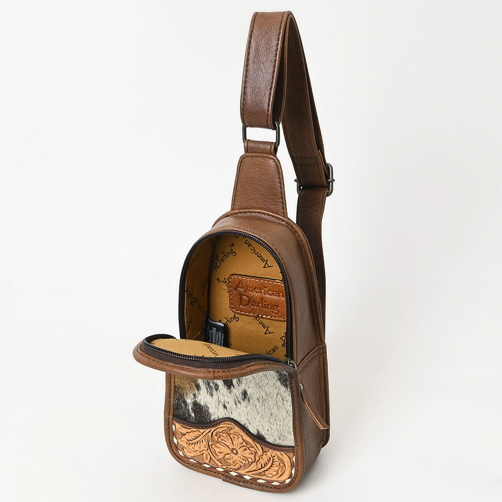 ADBG1510 American Dalring Hair-On Cowhide Western Leather Sling Bag - Hand-Tooled Genuine Leather Crossbody