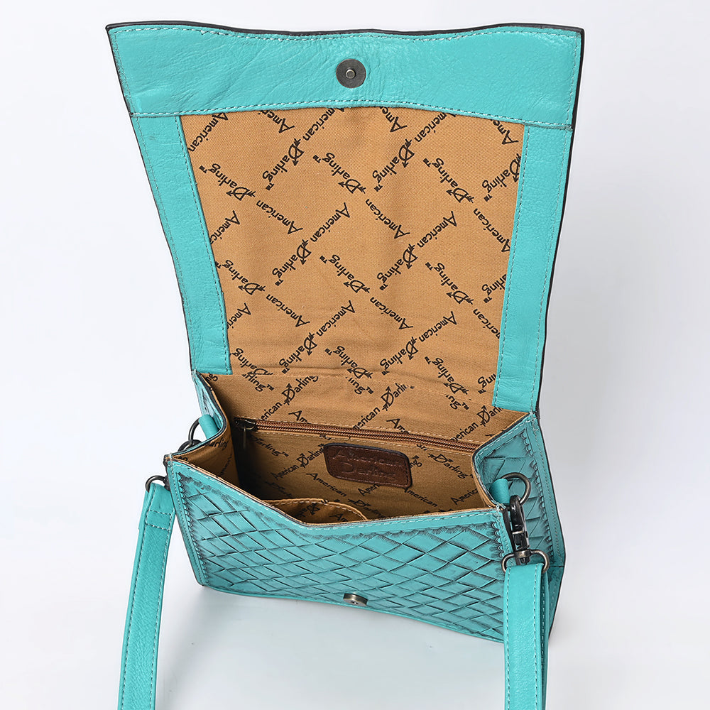 ADBG1517 American Darling Western Leather Messenger Bag with Hand-Tooled Floral Detailing