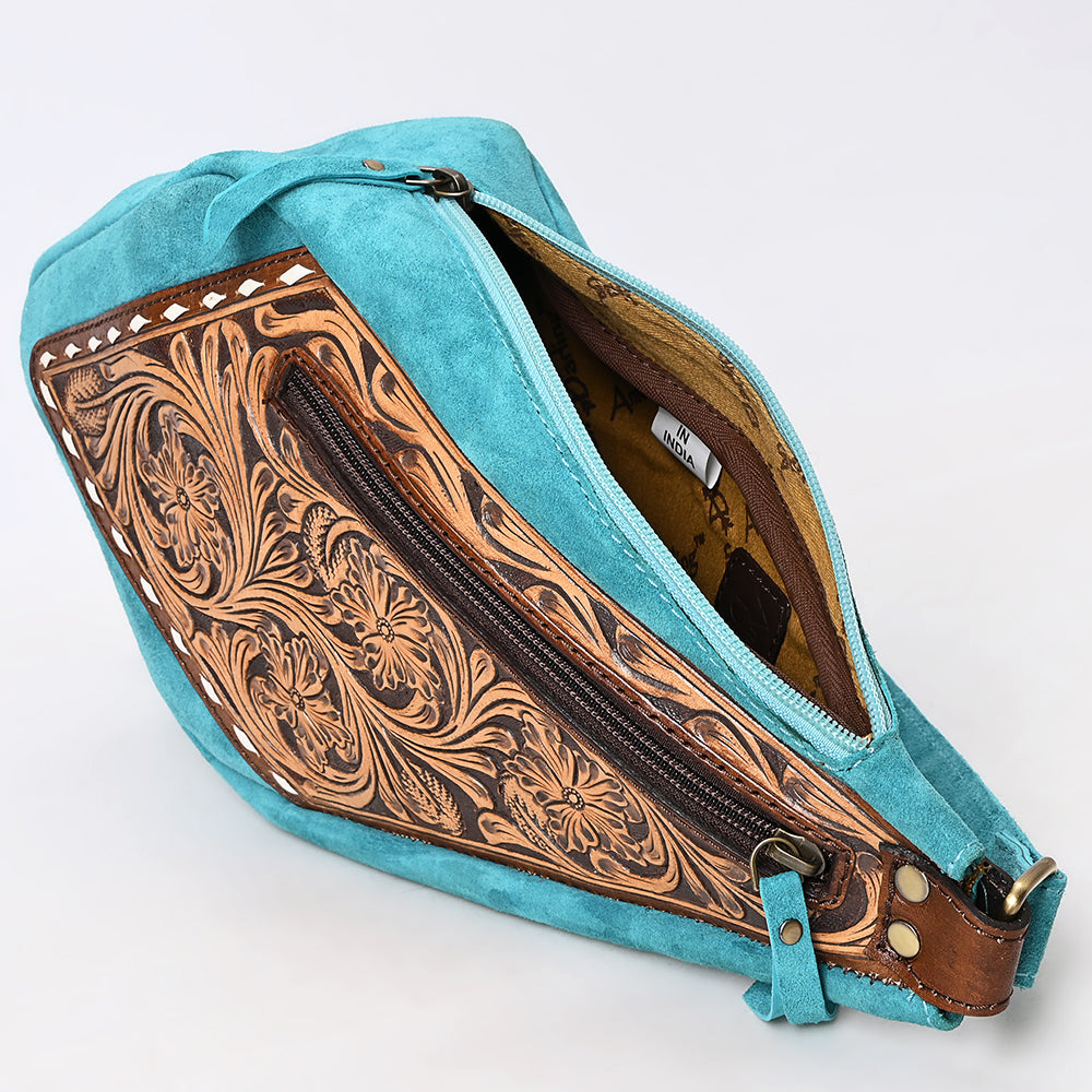 ADBGA578 Turquoise Genuine Leather Sling Bag Hand-Tooled Western Design