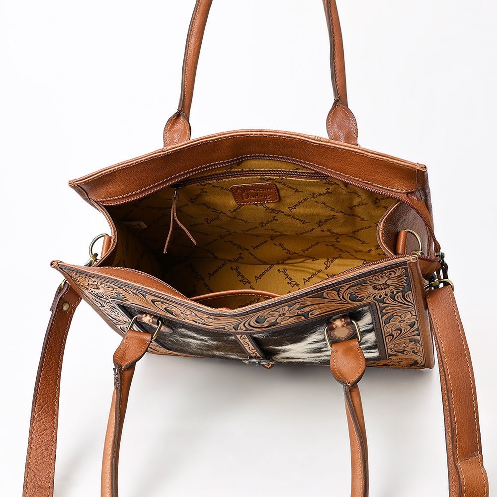ADBGA584 American Darling Hand-Tooled Genuine Leather & Cowhide Western Tote Bag