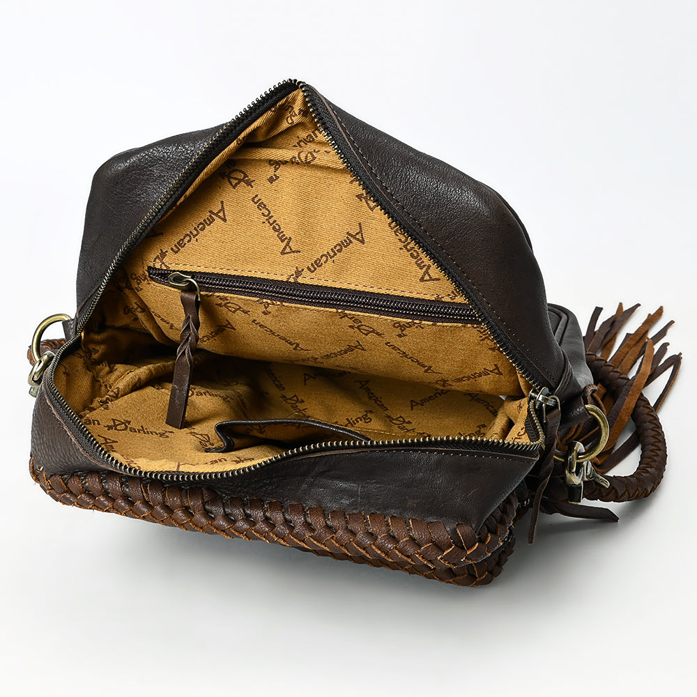 ADBGM354B Hair-On Cowhide Fringe Crossbody Bag - Dual Pocket Mini Western Leather Purse