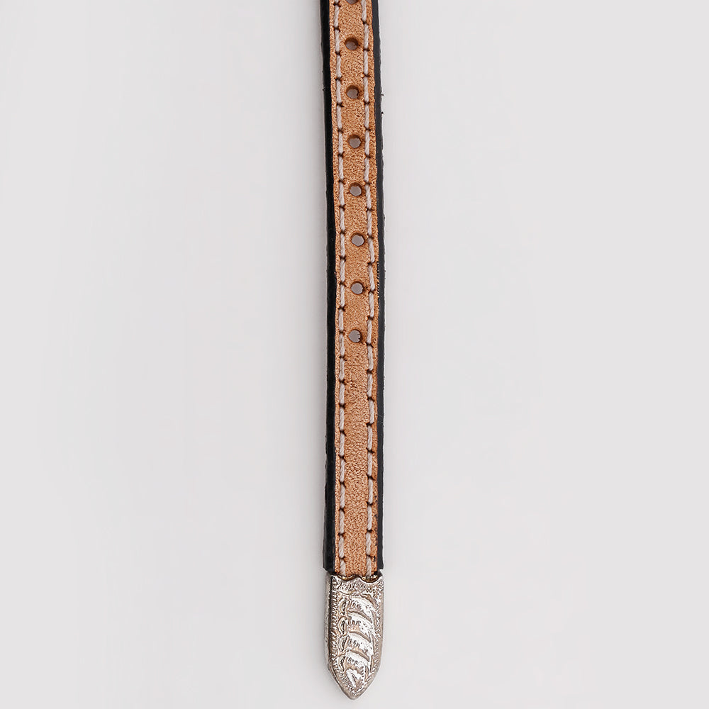 ADHTBR110 Floral Hand Tooled Natural Leather Western Hatband with Engraved Silver Buckle