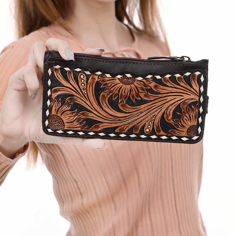 ADBGA601 Hand-Tooled Genuine Leather Sunflower Card Holder-Western Style