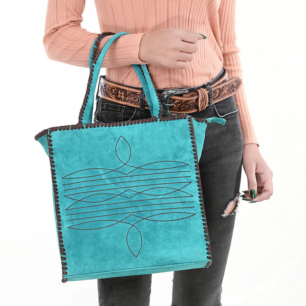 ADBGA606 American Darling Western Tote Bag Genuine suede Leather with Whipstitch Detailing