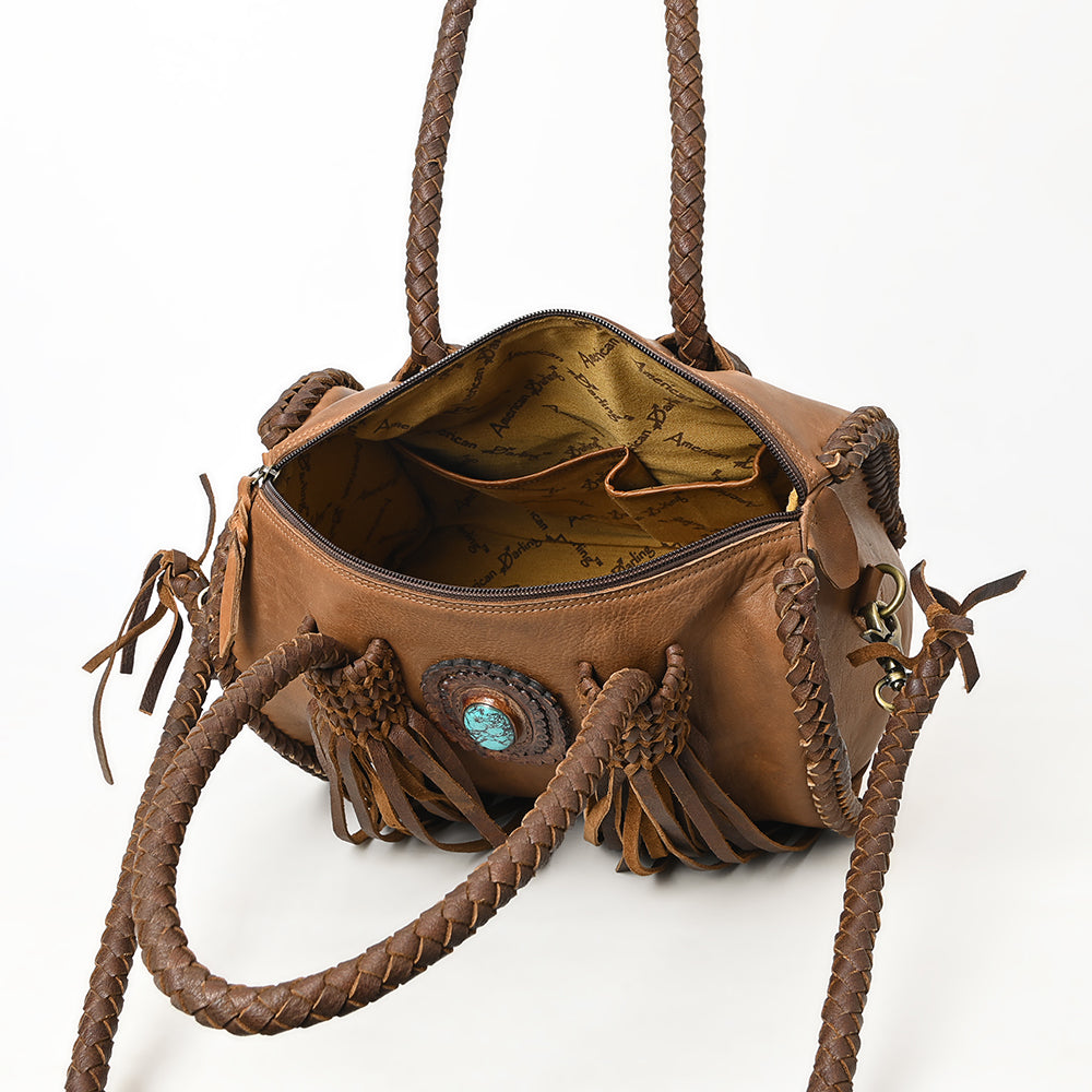 ADBGM270 Western Braided Fringe Duffel with Turquoise Concho - Genuine Leather