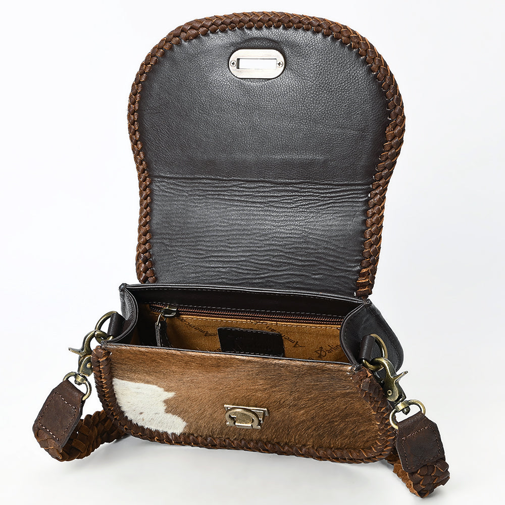 ADBGM456 Hair-On Cowhide Leather Crossbody Bag - Western Braided Strap Saddle Style