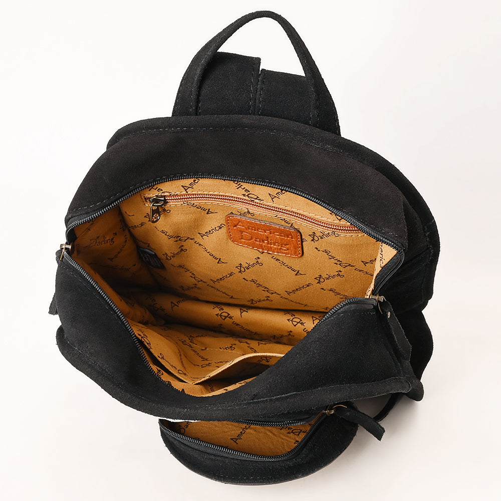 ADBG1546 American Darling Western Genuine Suede Leather Backpack Bag with Fringe & Hand-Tooled Floral Accents