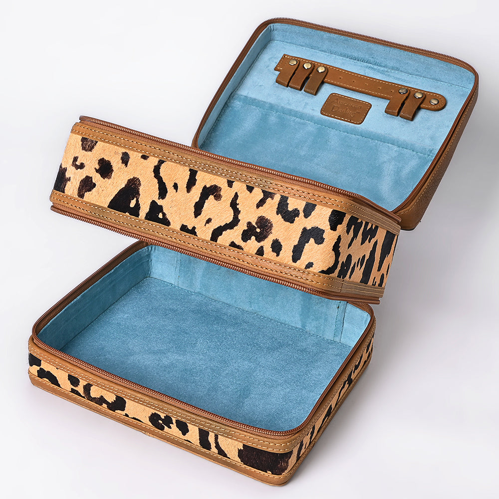 ADBGA454 American Darling Hair-On Cowhide Floral Carved Leather Jewelry Case