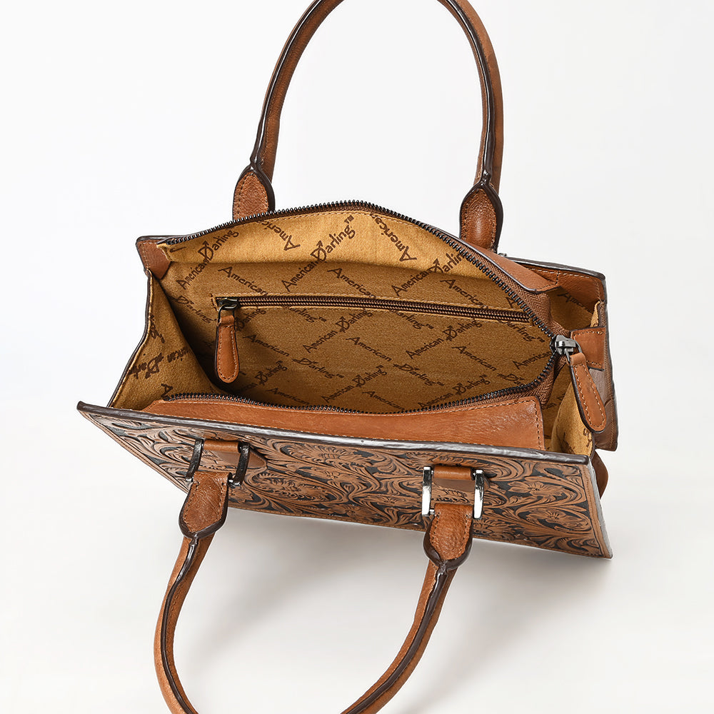 ADBGM463 Hand-Tooled Leather Tote Bag - Western Floral Engraved Structured Satchel