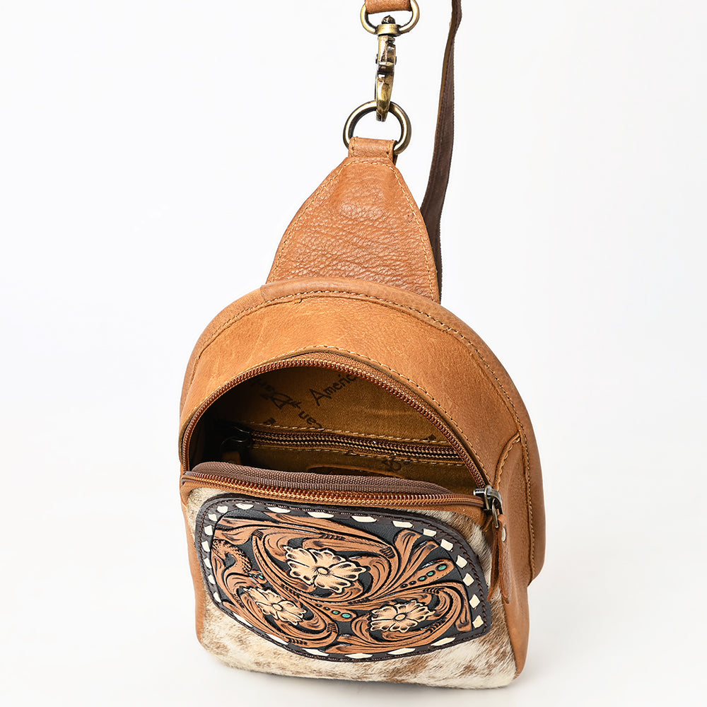 ADBGA612 Tooled Cowhide Leather Sling Bag-Western Floral Mini Crossbody