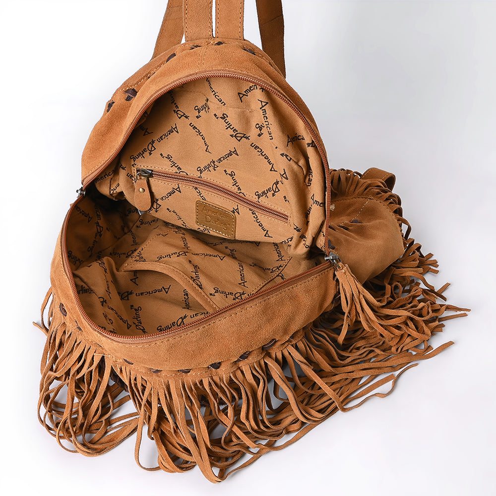 ADBGA616 American Darling Hand Tooled Floral Carved Genuine Leather Fringe Backpack