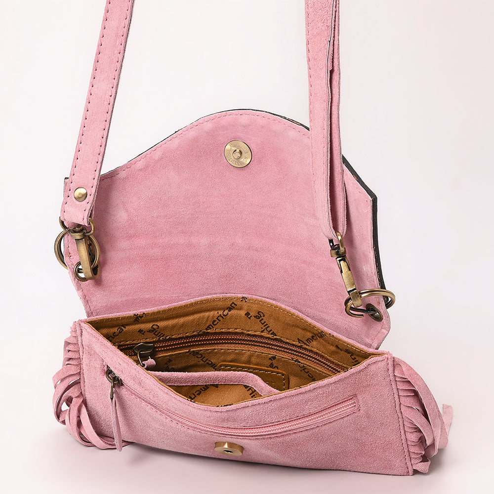 ADBGA618 Tooled Leather Crossbody Bag with Fringe-Genuine Western Cowgirl Purse